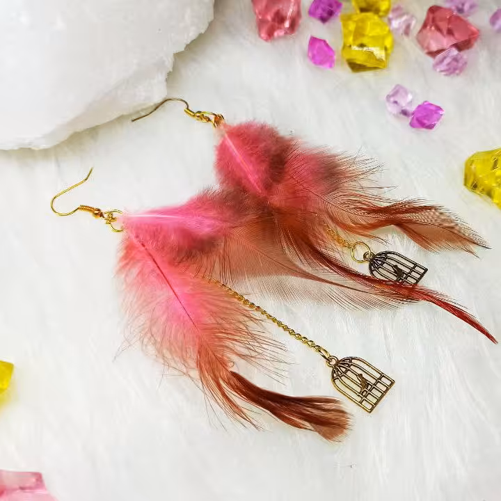 گوشواره 4 پر رنگی مدل مرغ آمین کار دست