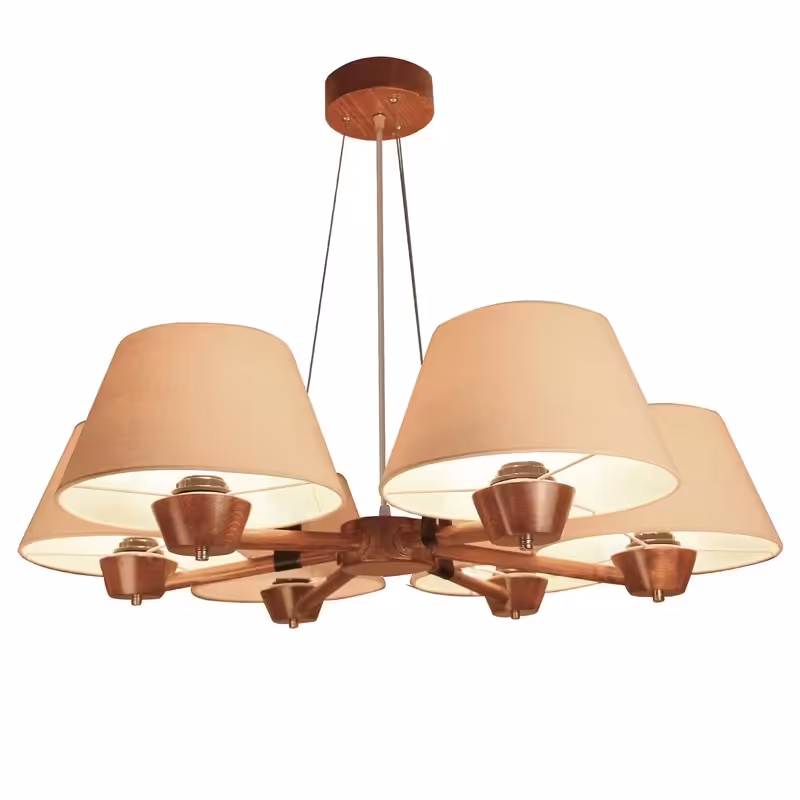 لوستر6شعله چوبی ایسان -لوستر 6شعله طرح کلاسیک -لوستر آویز سقفی -لوستر  پذیرایی