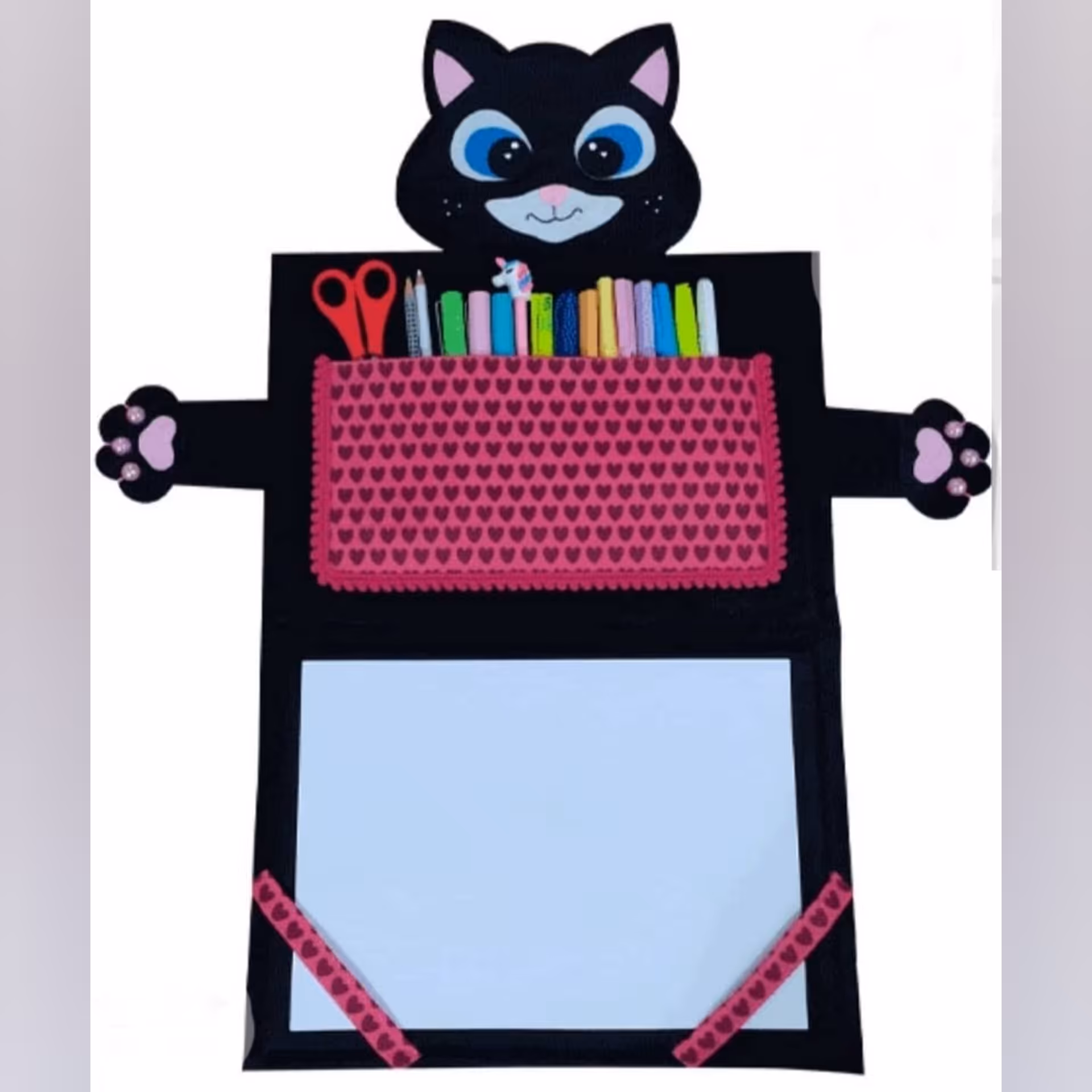 کیف نقاشی نمدی ،  جای مداد رنگی ، جای دفتر نقاشی ،طرح گربه