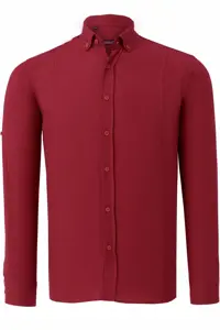 پیراهن / بلوز دکمه دار قرمز مردانه G721 Plain Claret Red اورجینال Dewberry