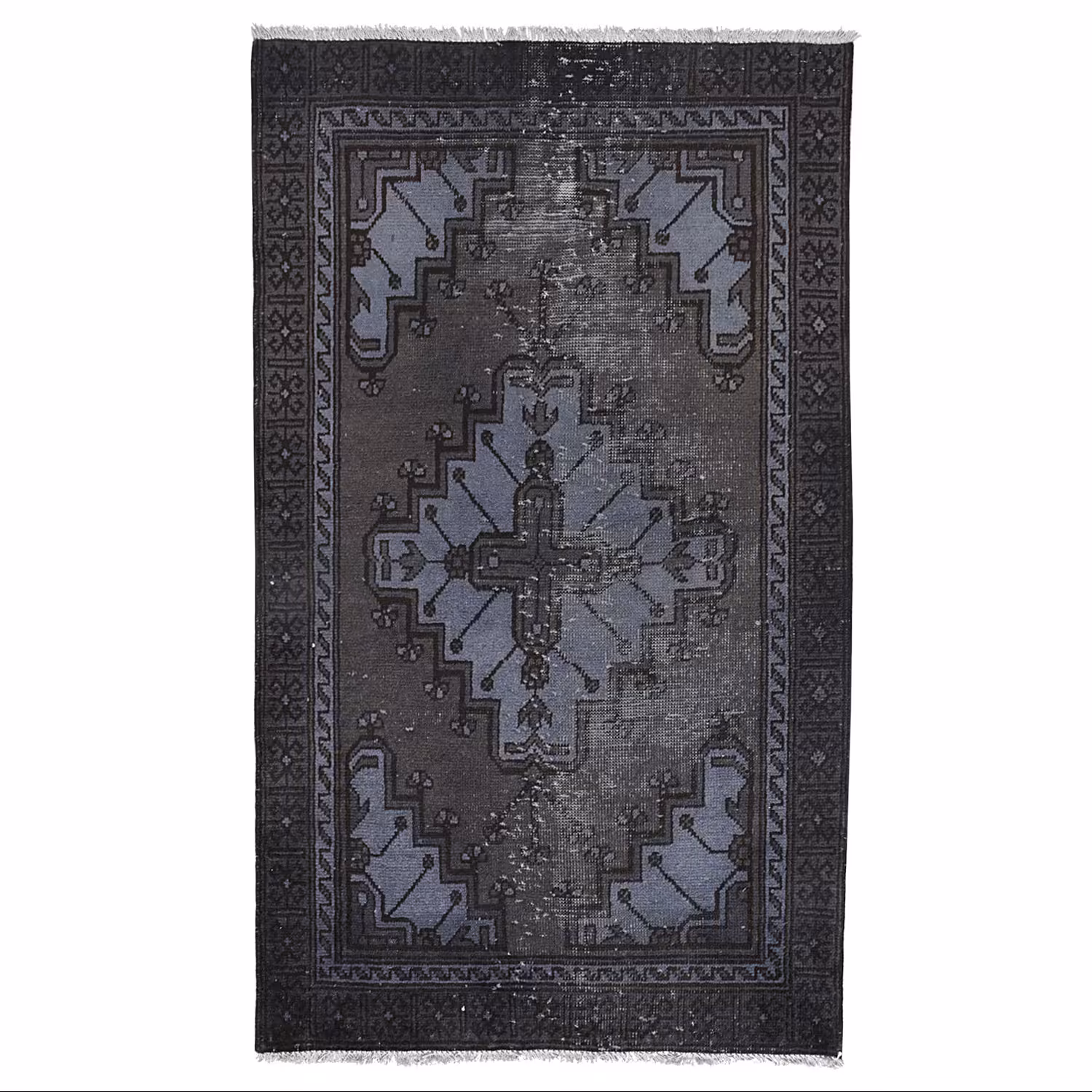 فرش دستبافت رنگ شده یک و نیم متری طرح وینتج کد 4244
