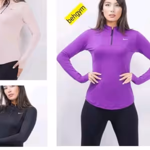 تیشرت نیم زیپ ورزشی آستین بلند فینگردار