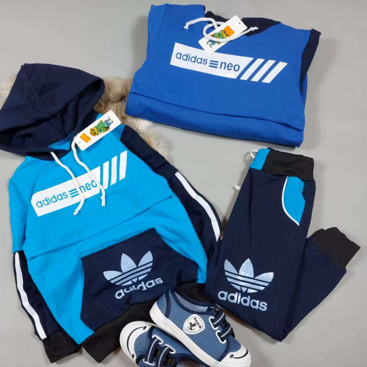 لباس بچه گانه ست هودی شلوار اسپورت بچه گانه پنبه لاکرا سایز 45 و 50 در دو رنگ