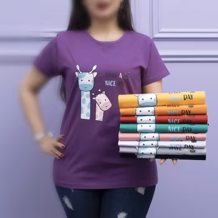 تیشرت زرافه جنس سوپر پنبه،رنگ بندی قرمز و سبز،سایز l,xl