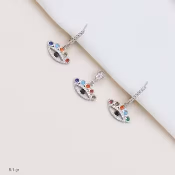 نیم ست نقره طرح چشم ریز نگین رنگی کد 1607