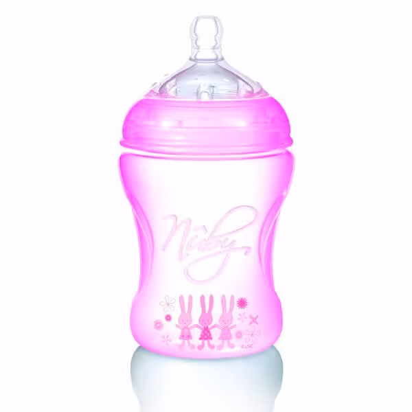 شیشه شیر 240 شبیه سازی نابی nuby صورتی طرح خرگوش