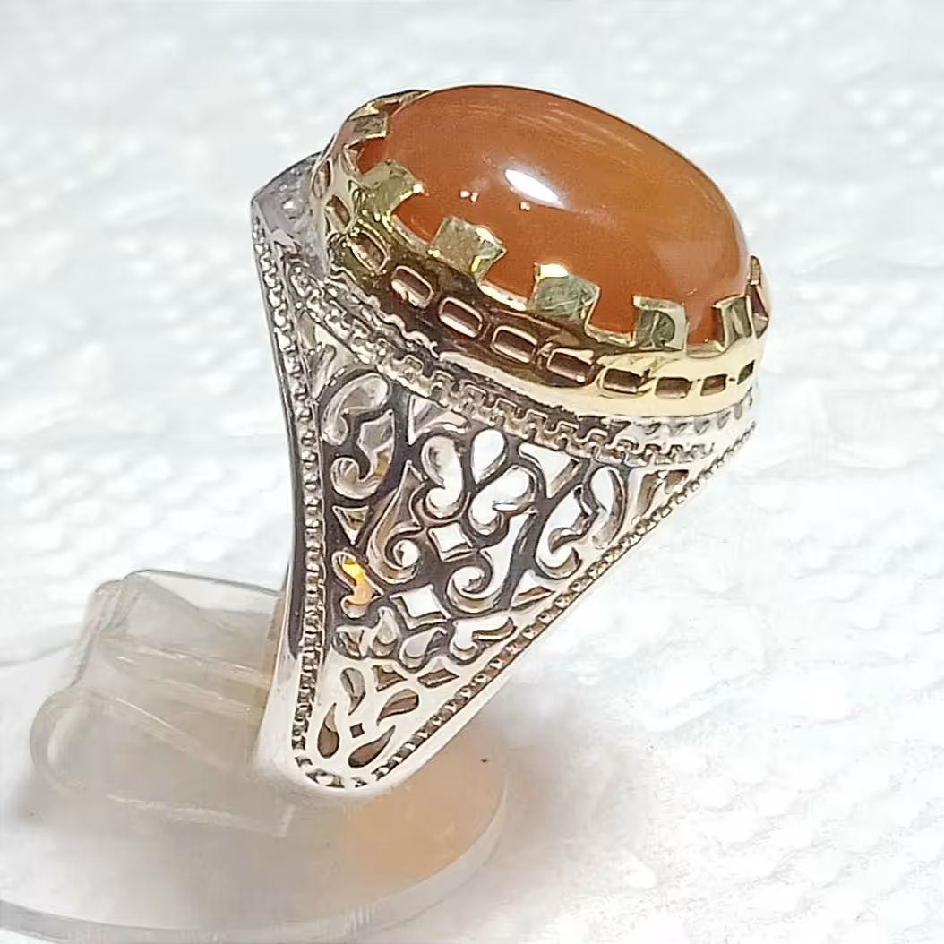 انگشتر مردانه نقره 925 عقیق نارنجی اصل سایز 70-71   -- انگشتر عقیق نارنجی اصل انگشتر نقره مردانه