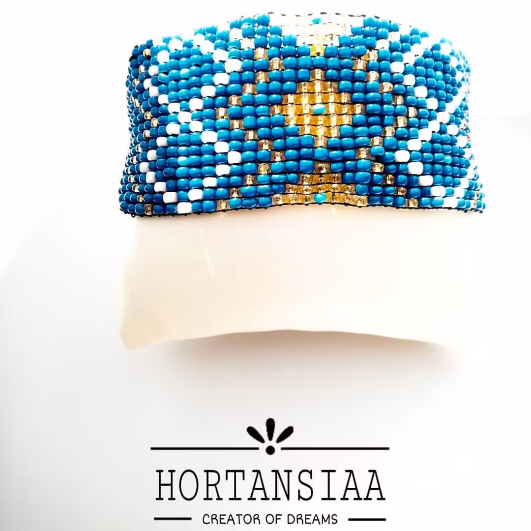 دست بند منجوق مدل اسلیمی به نام 💙آبی شرقی💜