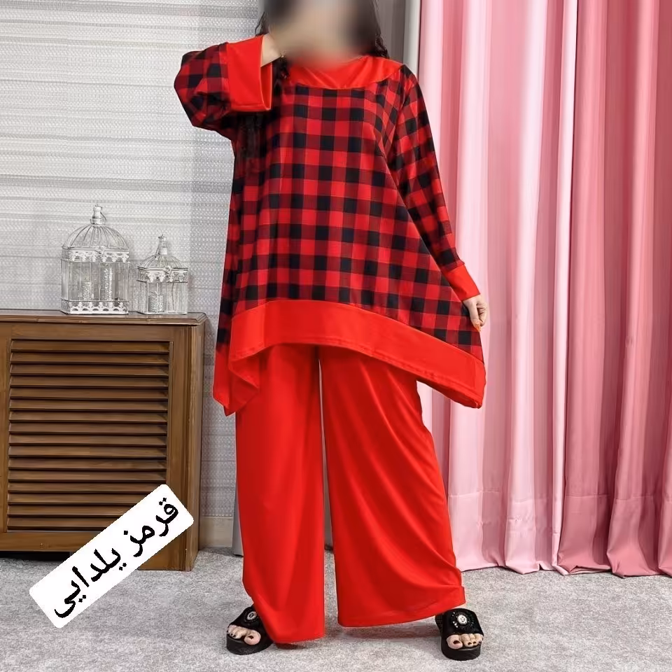 تونیک شلوار چهارخونه قواره دار سایزبزرگ