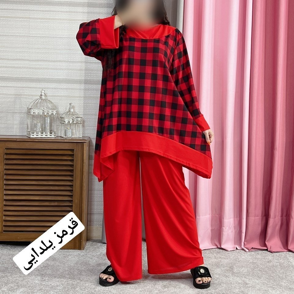 تونیک شلوار چهارخونه قواره دار سایزبزرگ