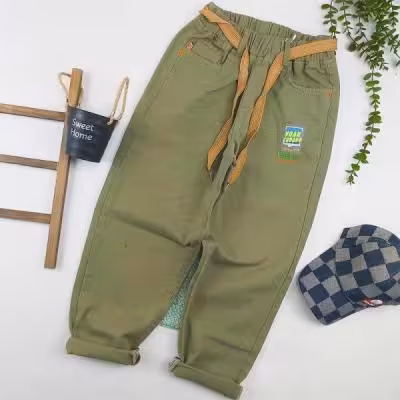 شلوار کتان مام فیت بچه گانه سبز 9 تا 14 سال کد 9969