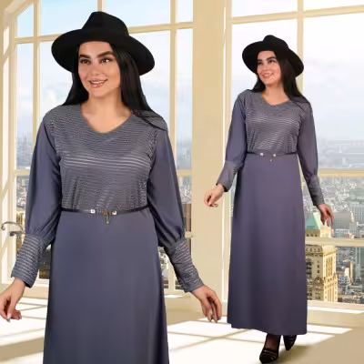 پیراهن مهمانی زنانه کرپ پلاس ولمه مدل ماکسی مجلسی موژان