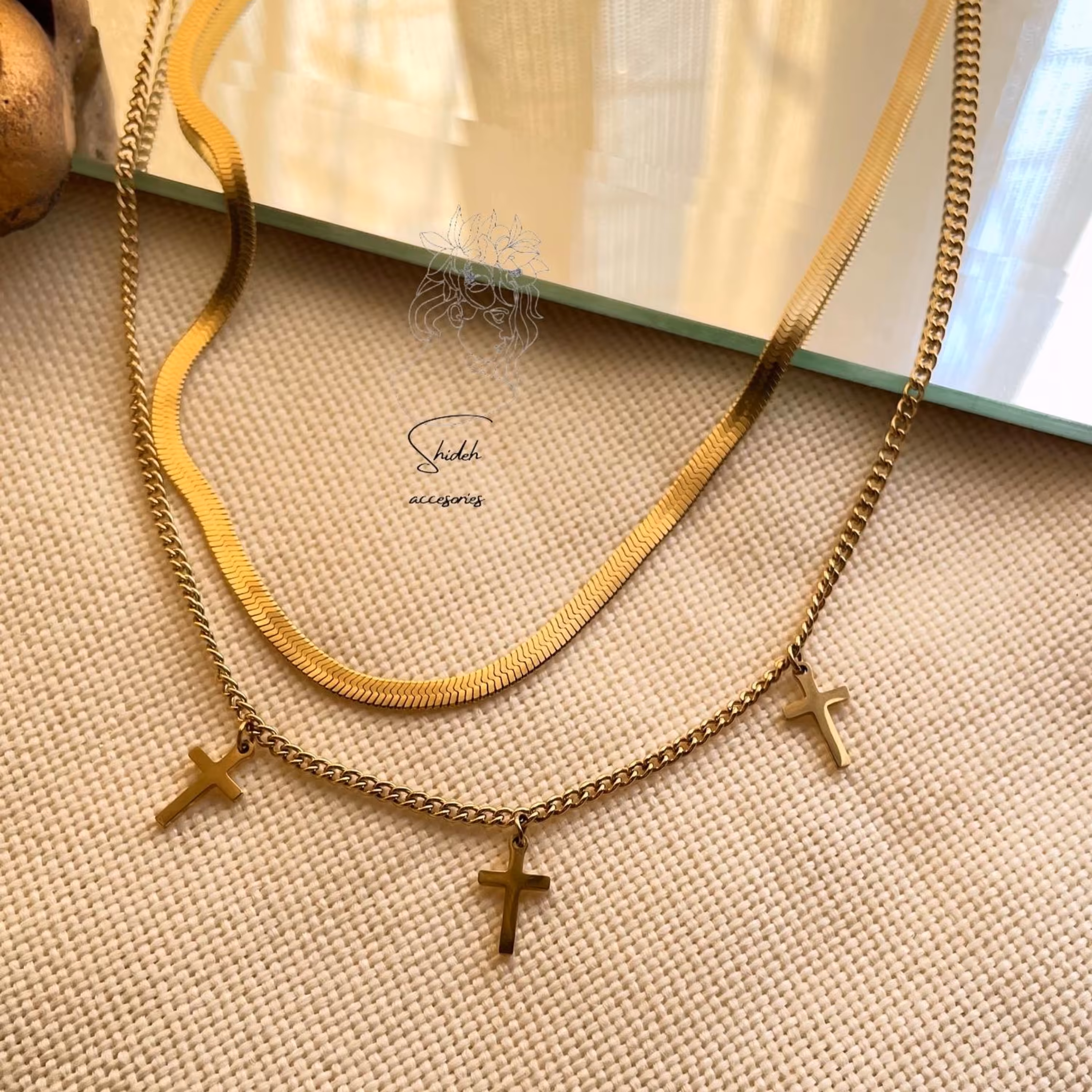 گردنبند دو لاین  استیل طرح صلیب 