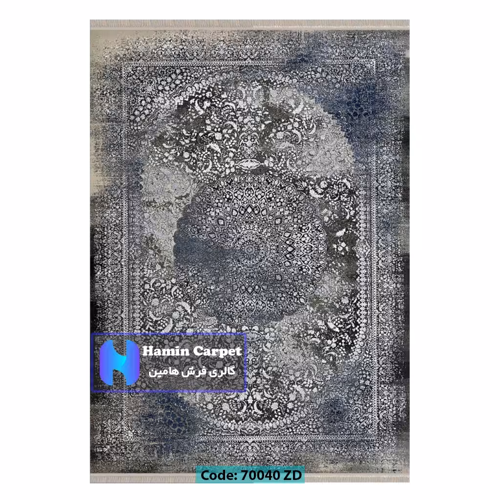 فرش 9 متری 700 شانه تراکم 2100 برجسته طرح وینتیج ترنج دار ذغالی کد SZ70040ZD