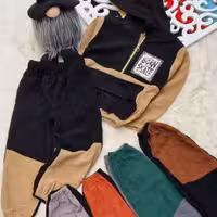 ست هودی و شلوار مخمل کبریتی دخترانه و پسرانه فقط فقط سایز 45 و50رنگ اجری کرمی