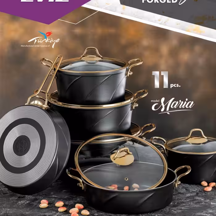 سرویس قابلمه 11 پارچه EVIZ PLUS مدل ماریا دسته طلا