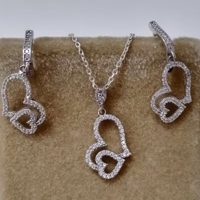 نیم ست نقره اصل طرح قلب فانتزی دخترانه و زنانه 