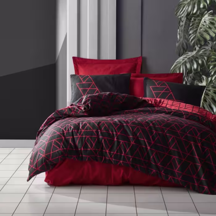 ست ملحفه کاتن باکس مدل Dark Shadow Bordo  دو نفره 4 تکه