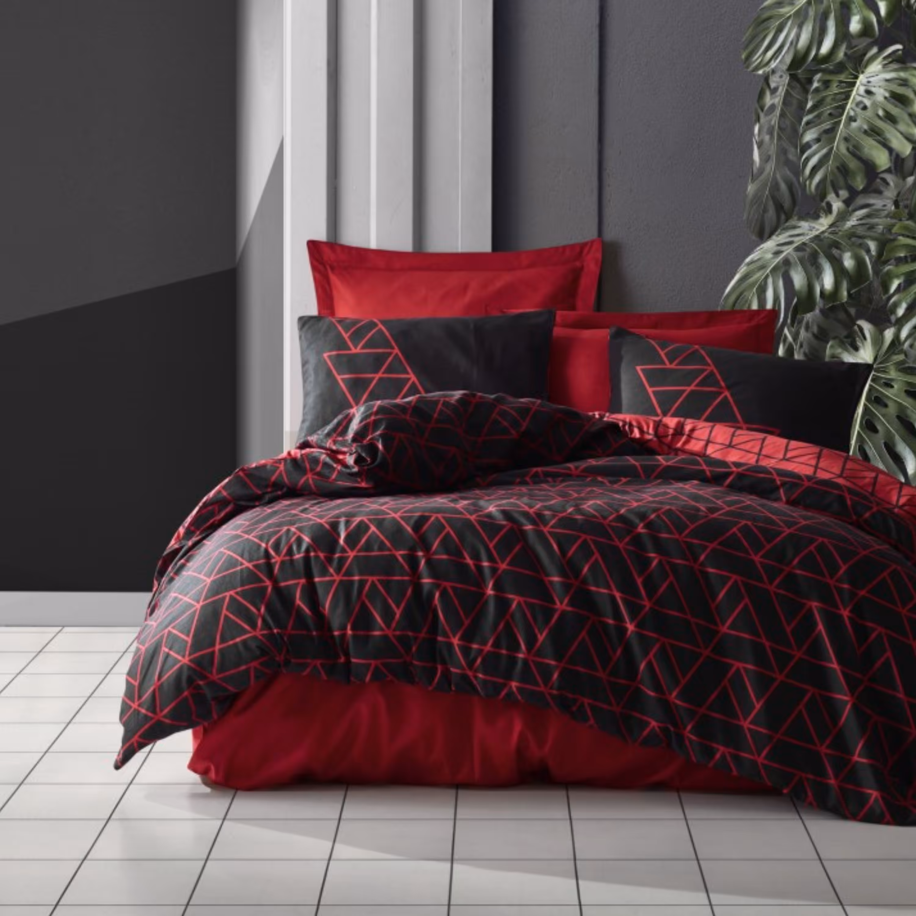 ست ملحفه کاتن باکس مدل Dark Shadow Bordo  دو نفره 4 تکه