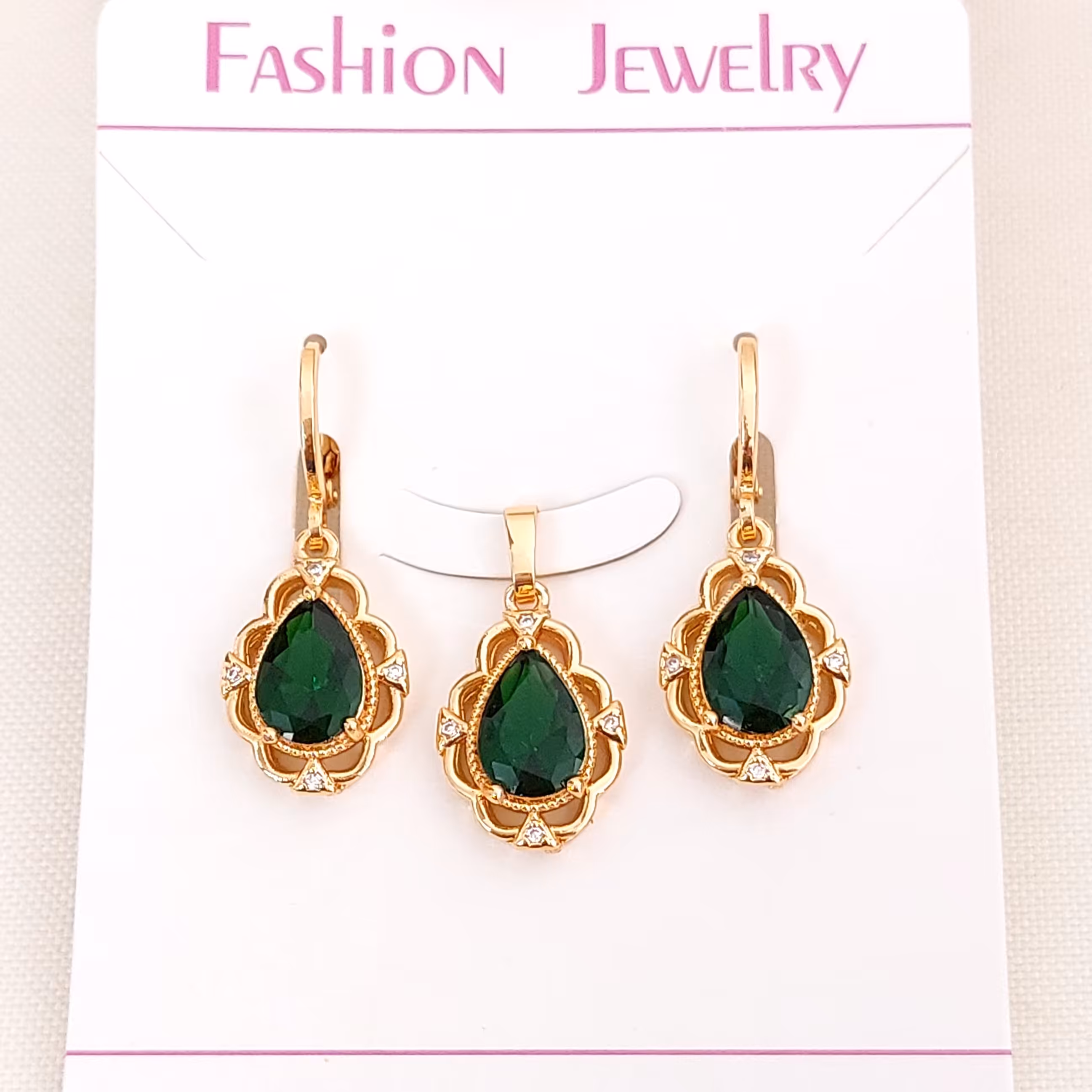 نیم ست استیل زمردی جدید شیک و مجلسی با آبکاری طلا و رنگ ثابت 