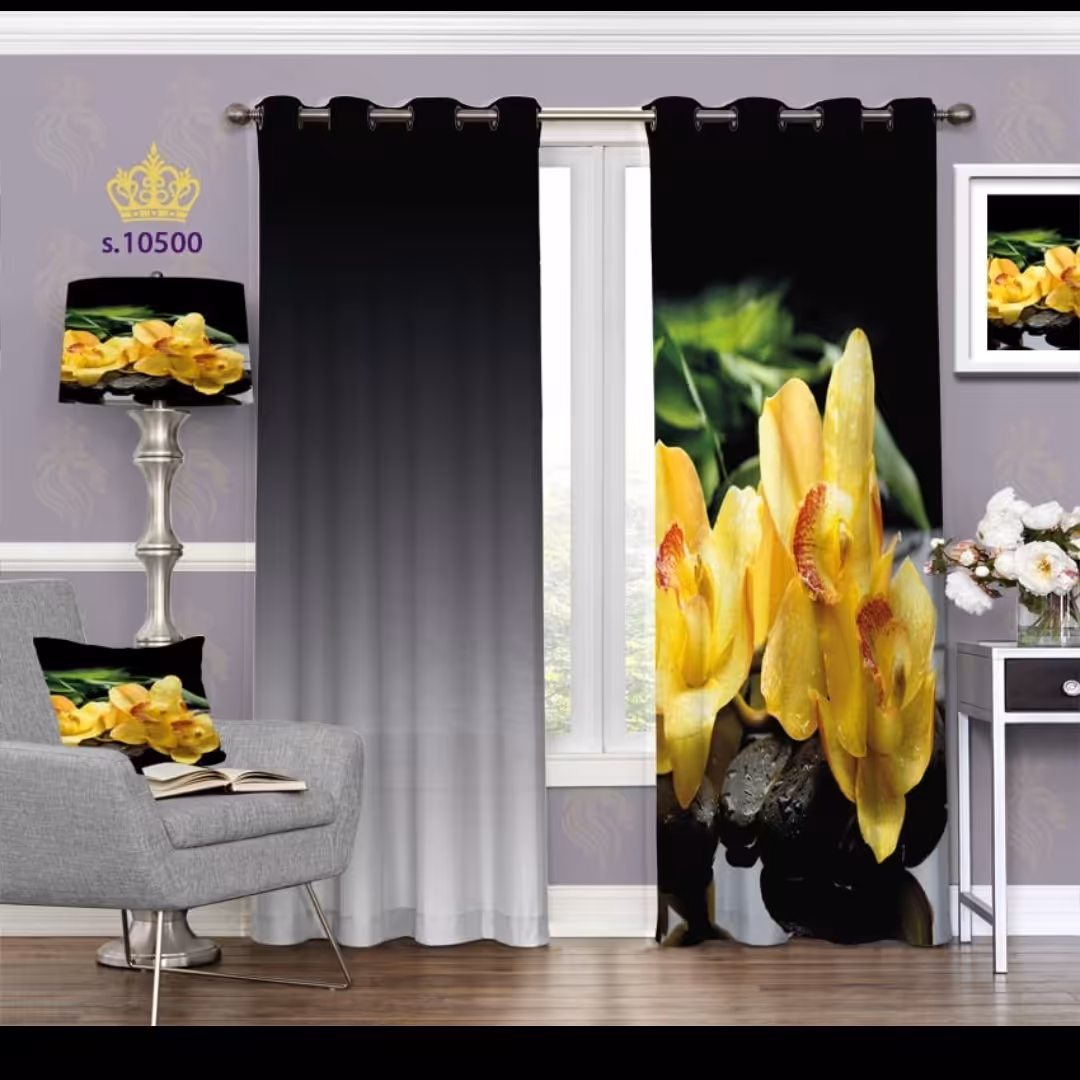 پرده پذیرایی دو قواره طرح گل کد S10500