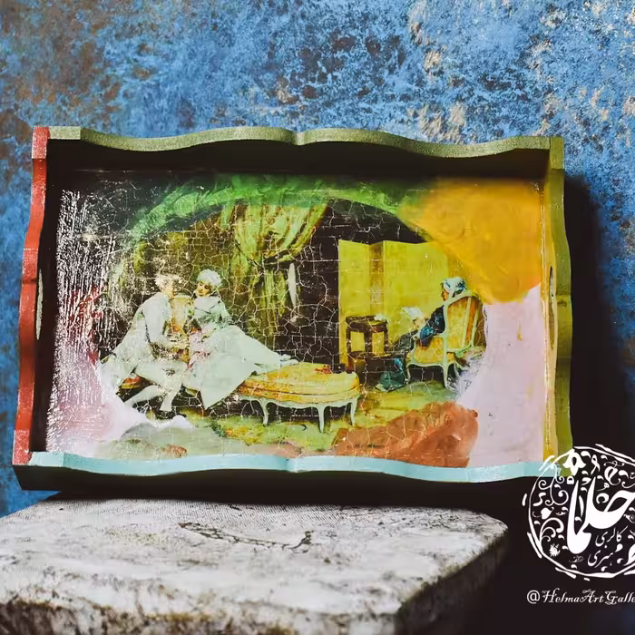 سینی  پتینه کاری شده چوبی