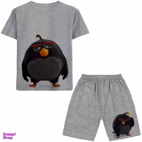 ست تیشرت و شلوارک پسرانه مدل انگری برد سیاه کد N42