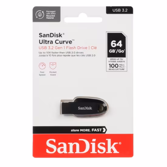 فلش مموری سن دیسک مدل Ultra Curve USB3.2 ظرفیت 64 گیگابایت