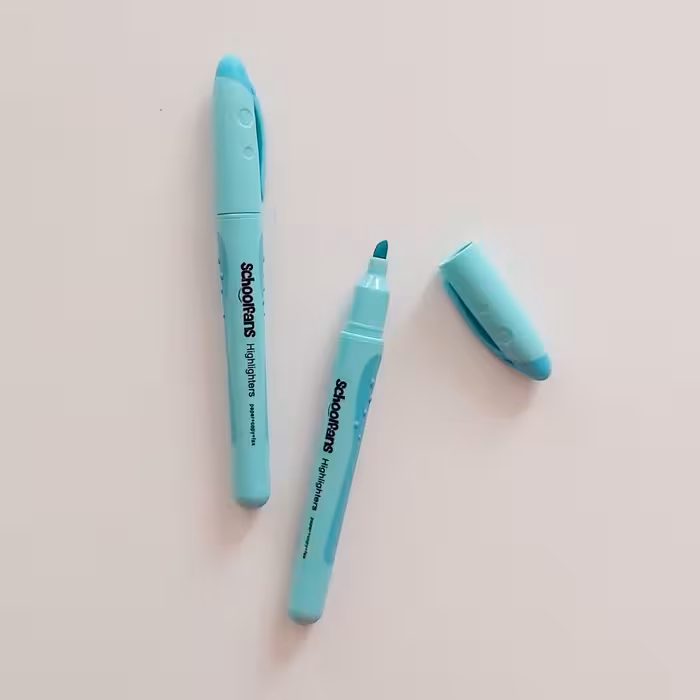 ماژیک هایلایتر قلمی آبی رنگ نوک نمدی برند اسکول فنس