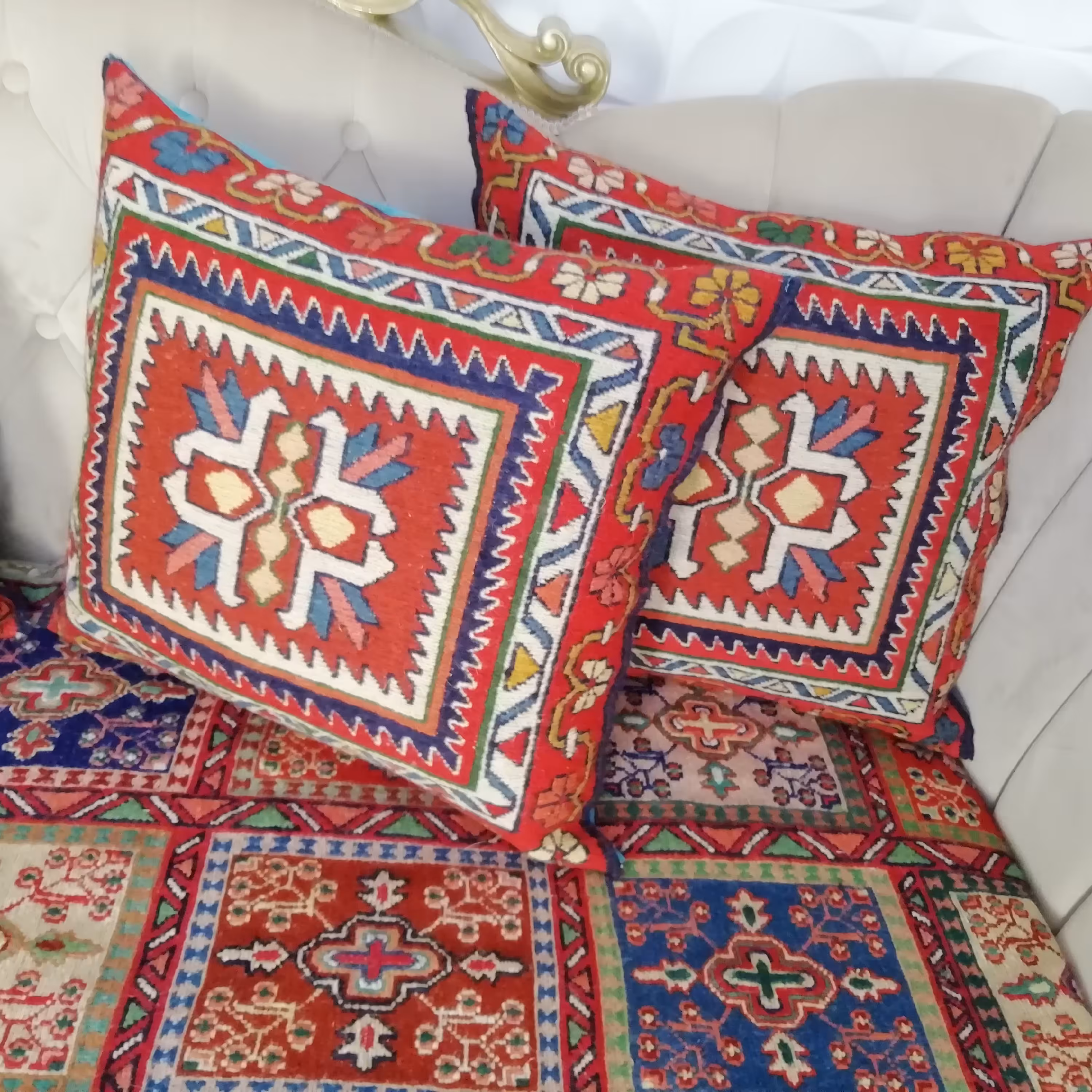 کوسن گلیم ورنی پشم دستبافت آذربایجان طرح قشقایی (50در50)