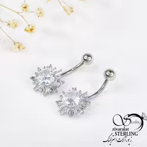 پیرسینگ ناف طرح گل جواهری کد 10723