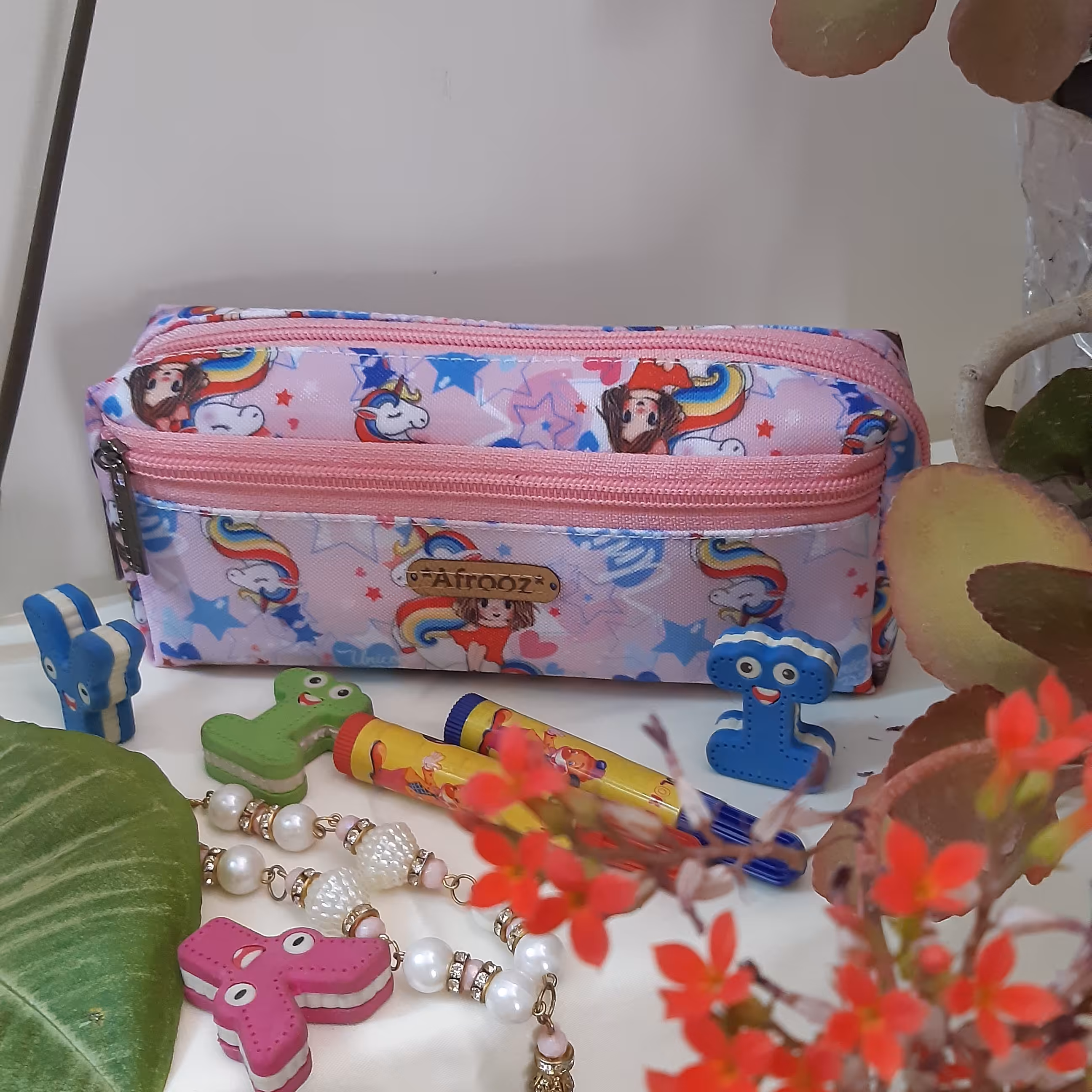 جامدادی دوزیپ فانتزی دخترانه طرح دختر ویونیکورن