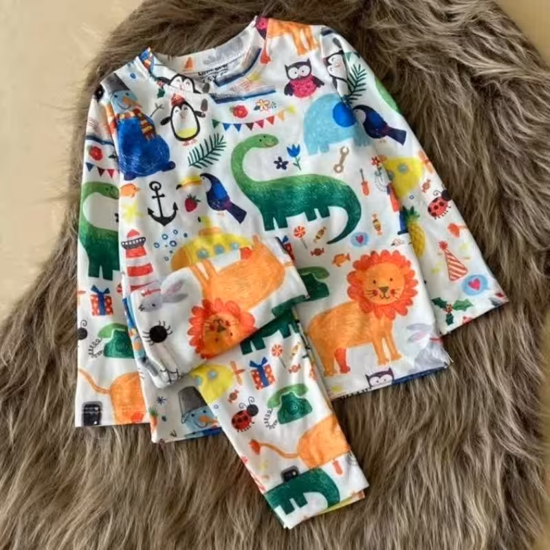 ست بلوز شلوار نرم و عالی و راحتی برای دختر و پسرای نازنین طرح حیوانات جنس نخ پنبه عاالی بدون آبرفت و تغیر رنگ
