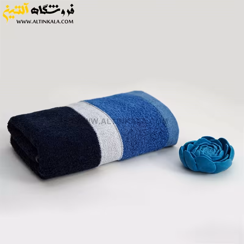 حوله حمامی برق لامع طرح فرانسه آبی سایز 100×165