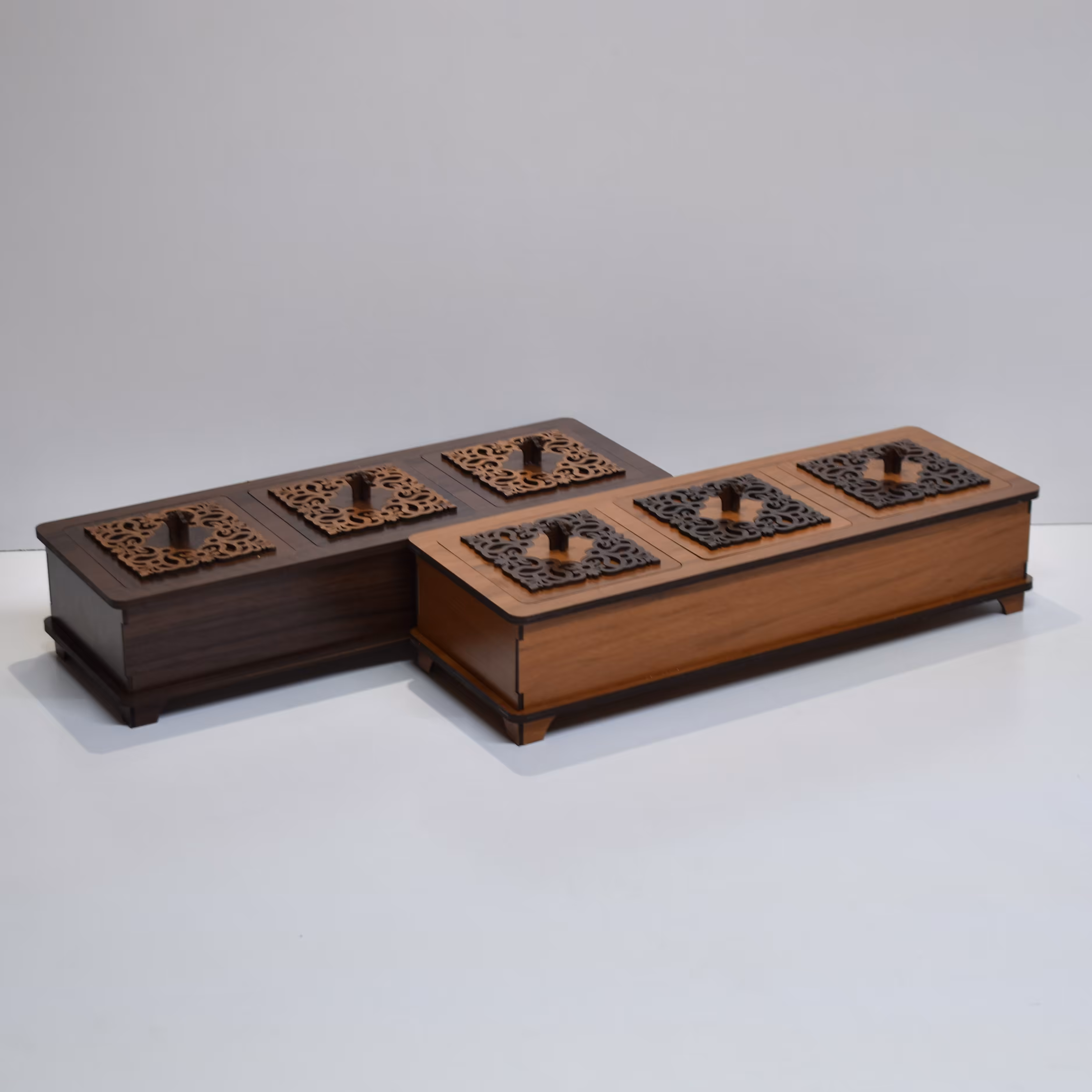 جعبه آجیل و شیرینی سه تایی درب چوبی