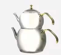 کتری و قوری استیل دسته طلایی 2.5 لیتر لوله دار یونیک 7270