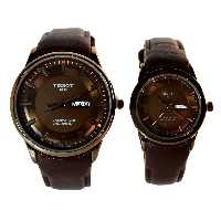 TISSOT 1853 TO114 2061 ست زنانه مردانه تیسوت موتورژاپن نسکافه ای  2 تقویم