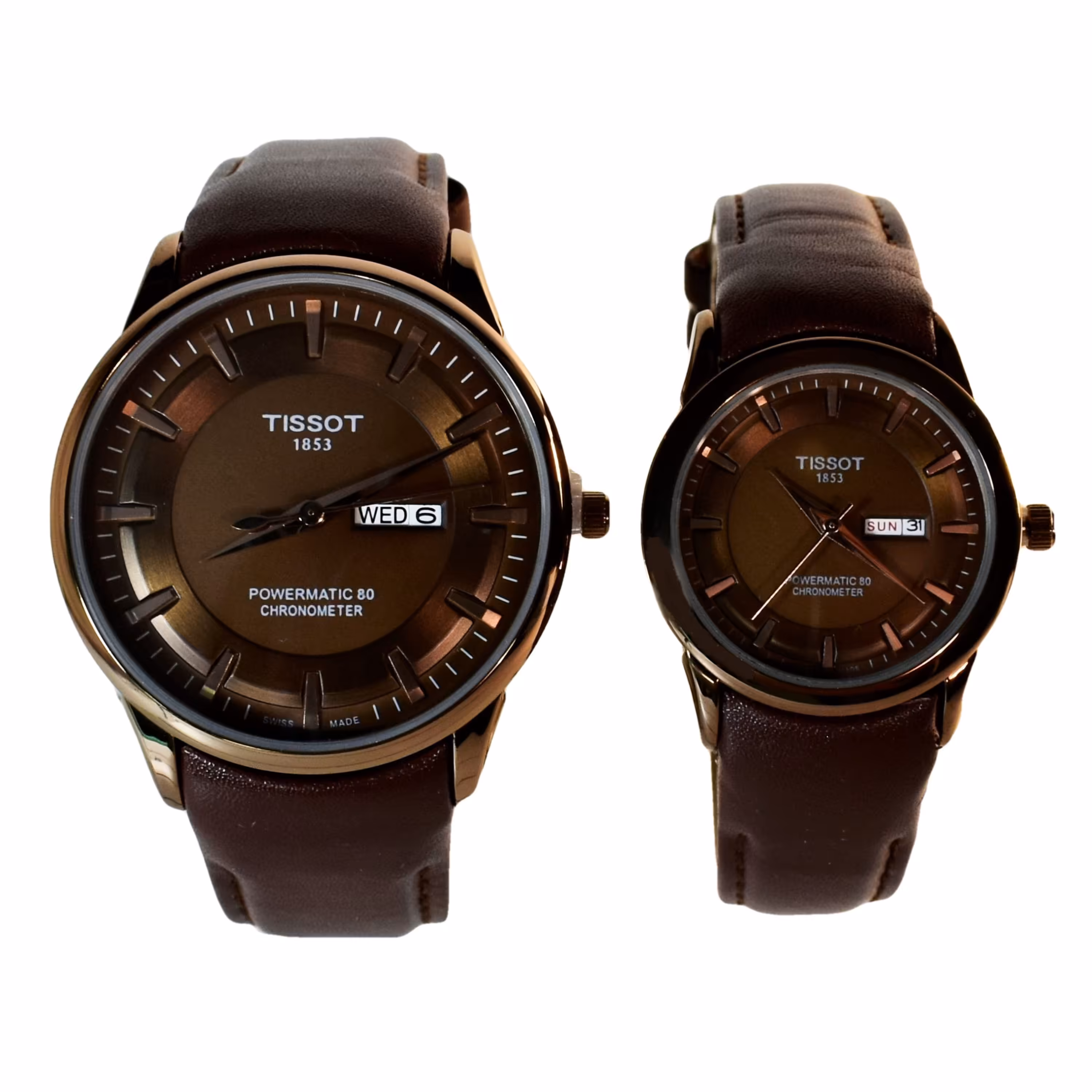 TISSOT 1853 TO114 2061 ست زنانه مردانه تیسوت موتورژاپن نسکافه ای  2 تقویم