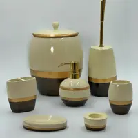 ست سرویس بهداشتی کوئین رنگ کرم و مشکی با لاین طلایی