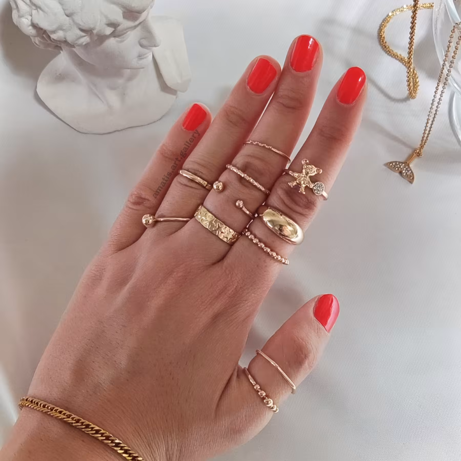 پک انگشتر طلایی مینیمال خرسی