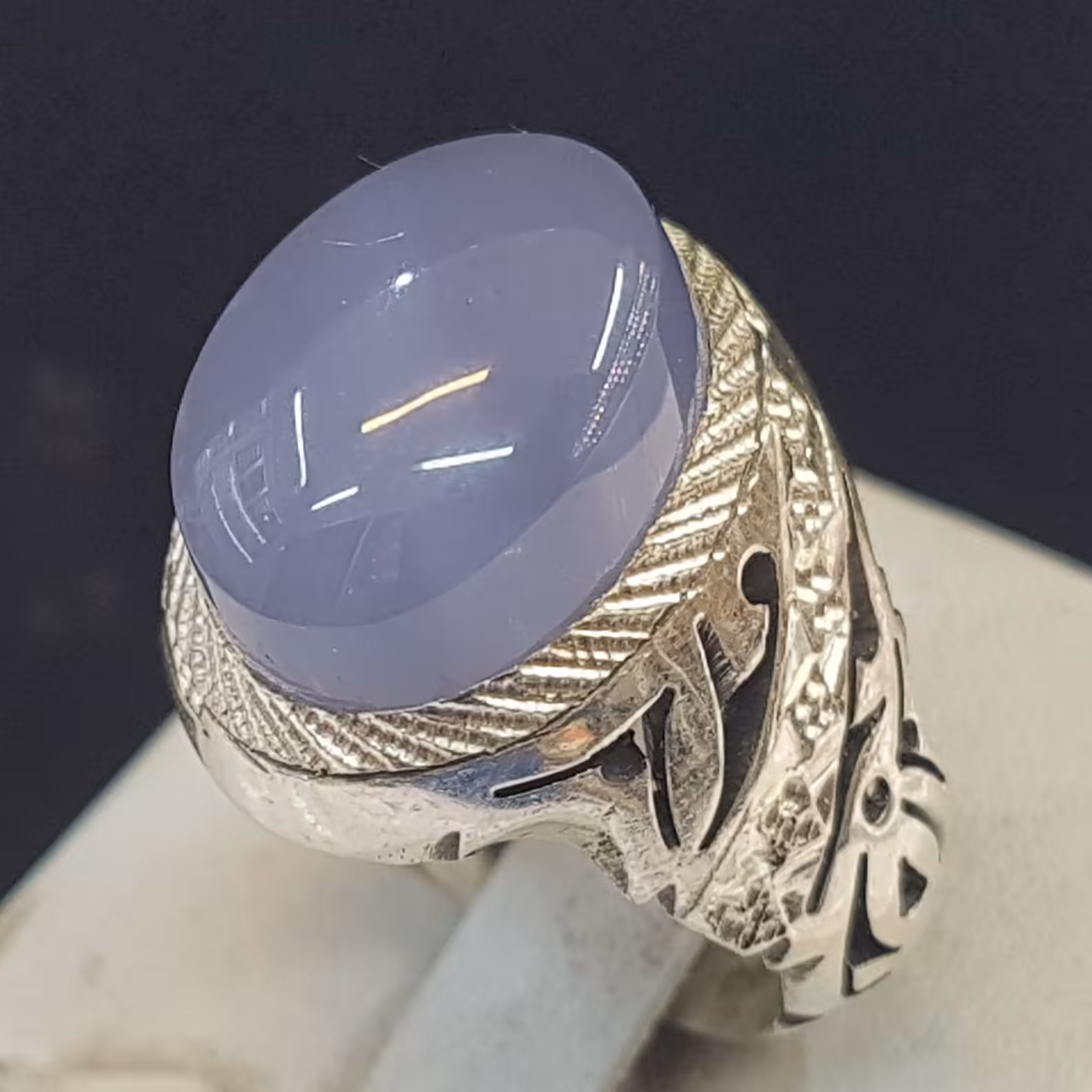 انگشتر نقره مردانه سنگ عقیق یمن کبود رکاب دست ساز 925 عیار