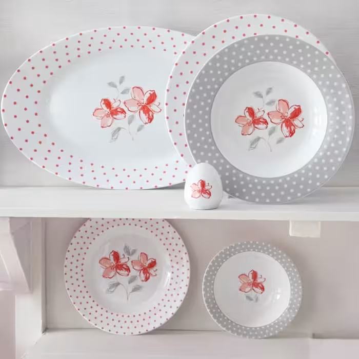 سرویس چینی 28 پارچه غذاخوری چینی زرین طرح والنسیا قرمز 6 نفره