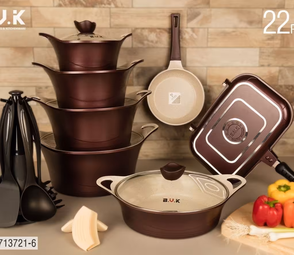سرویس قابلمه گرانیتی 22پارچه B.V.K رنگ زرشکی