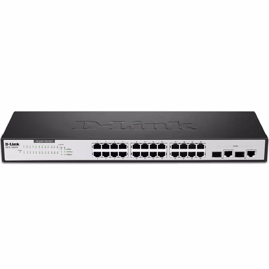 سوییچ 24 پورت مگابیتی غیر مدیریتی دی لینک مدل دی ایی اس 1026 جی با دو پورت گیگابیتی