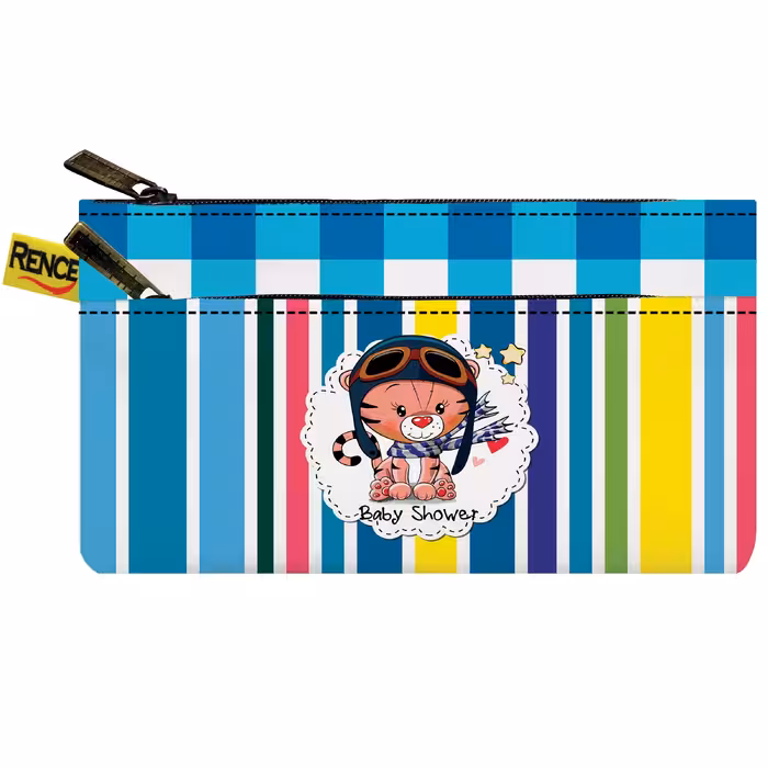 کیف جا مدادی دو جیب مجزا با زیپ فانتزی پارچه مخمل طرح گربه سایز 10 در 20 مدل X4-621 شرکت رنس