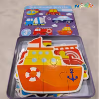 اسباب بازی پازل چوبی جعبه فلزی طرح وسایل نقلیه 