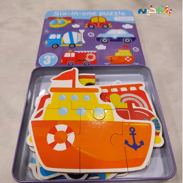 اسباب بازی پازل چوبی جعبه فلزی طرح وسایل نقلیه 