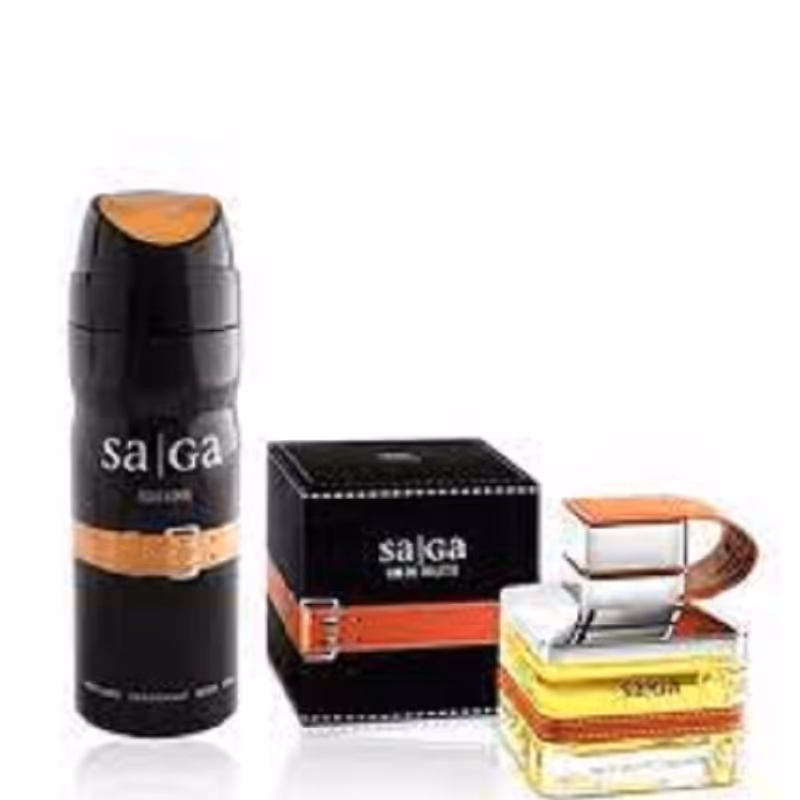  ادکلن ساگا مشکی مردانه EMAD ARAحجم 100 میلی لیتر  همراه اسپری(ارسال رایگان)