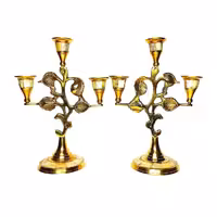 شمعدان صدفی برنجی 3شاخ هندی مدل گل  دو عددی (پس کرایه)