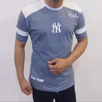 تیشرت مردانه پنبه یقه گرد دورنگ مارک NY رنگ طوسی سفید 
